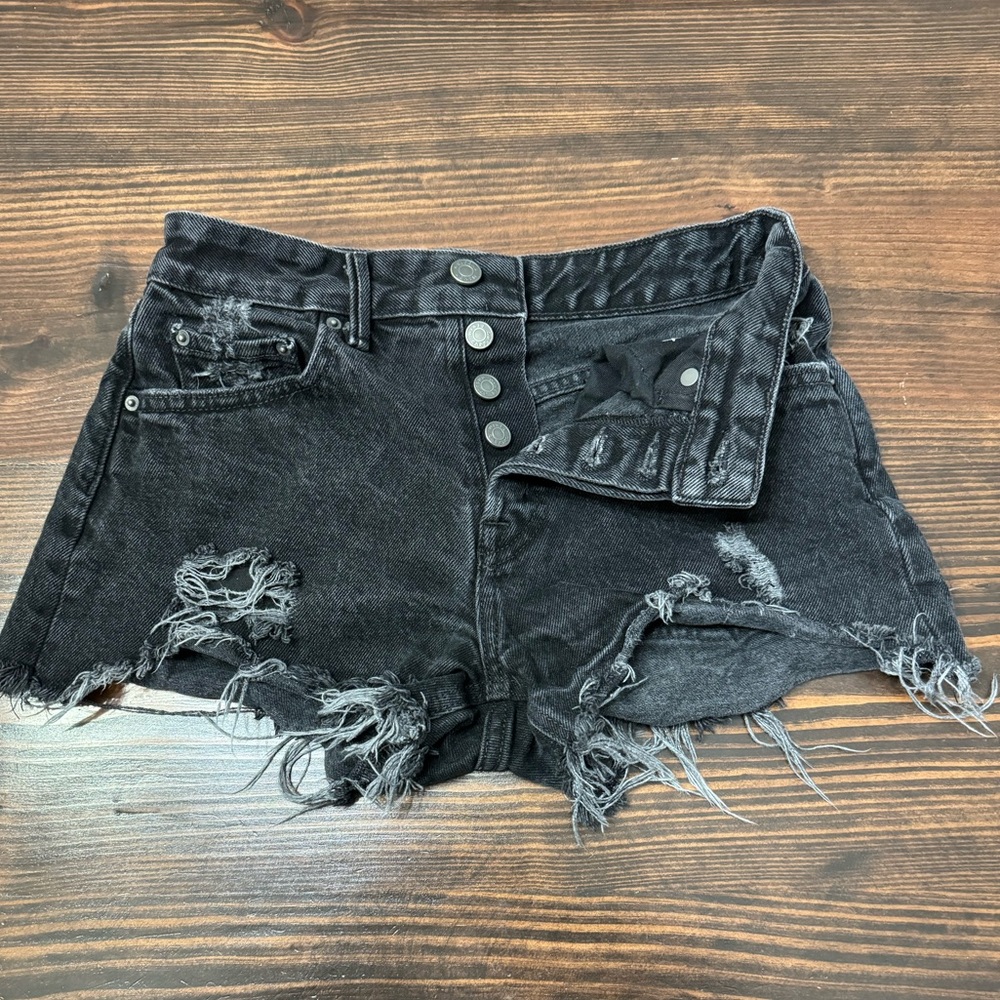 Distressed denim shorts